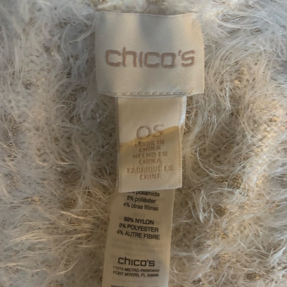 Chico’s Luxe Fuzzy Knit Infinity Scarf Gold Metallic Accent Ivory OS - Picture 5 of 10